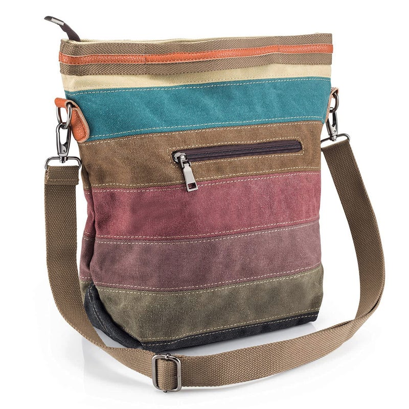 SNUG STAR Canvas Handbag Multi-Color Striped Lattice Cross Body Shoulder Purse Bag Tote-Handbag for Women - Image 2